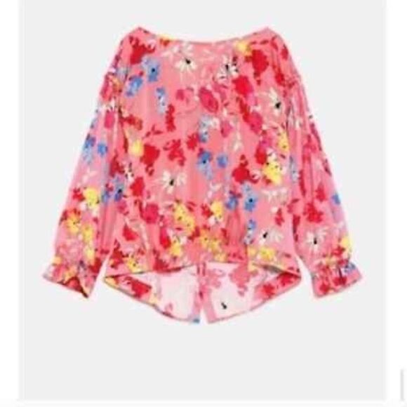 Zara Pink Floral Print Blouse with Elastic Cuffs Size Small - Picture 5 of 14